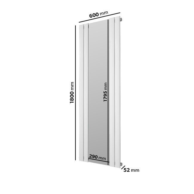White Vertical Single Panel Radiator with Mirror 1800 x 600mm - Tanami