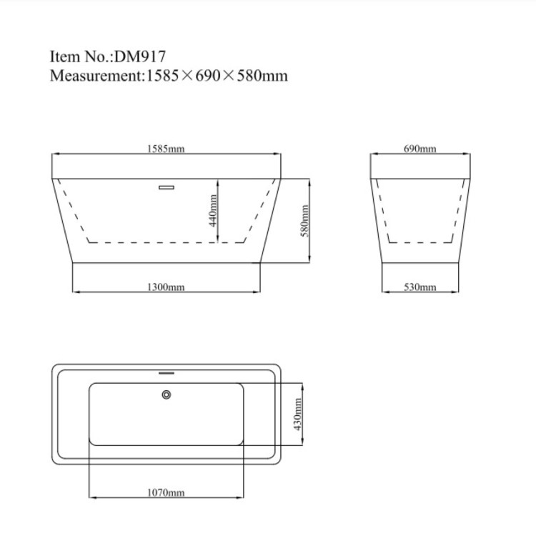 Freestanding Double Ended Bath 1585 x 690mm - Riga
