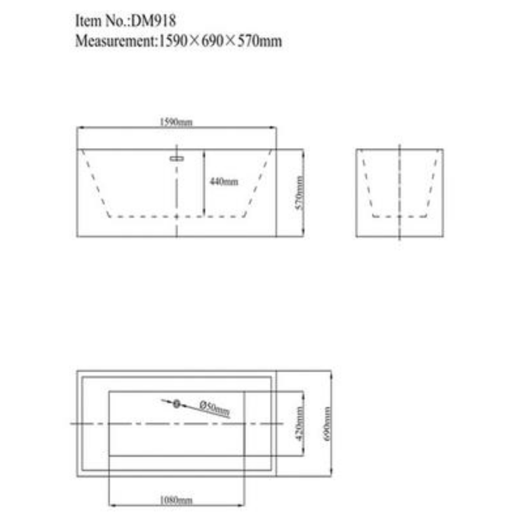 Freestanding Double Ended Bath 1590 x 690mm - Geneva