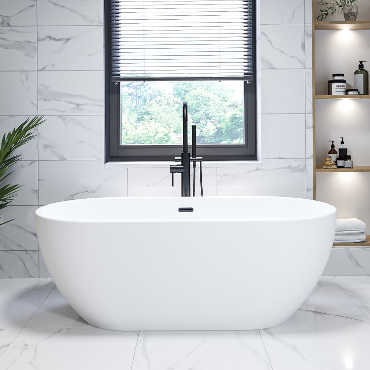 ALMOST PERFECT - Matt White Freestanding Double Ended Bath 1645 x 745mm - Lisbon