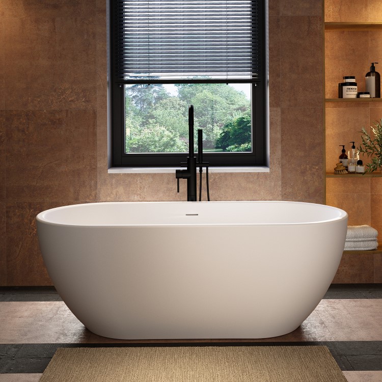 Matt White Freestanding Double Ended Bath 1645 x 745mm - Lisbon