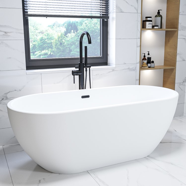 ALMOST PERFECT - Matt White Freestanding Double Ended Bath 1645 x 745mm - Lisbon