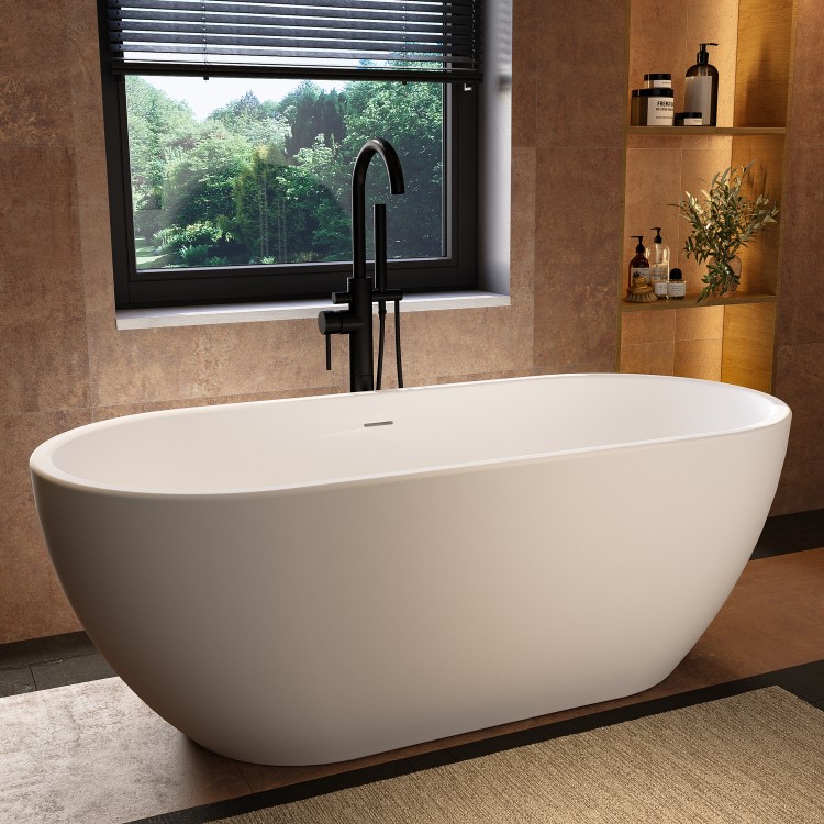 Matt White Freestanding Double Ended Bath 1645 x 745mm - Lisbon