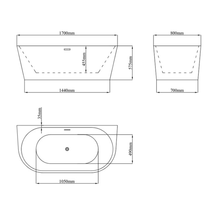 Freestanding Double Ended Back to Wall Bath 1700 x 800mm - Gable