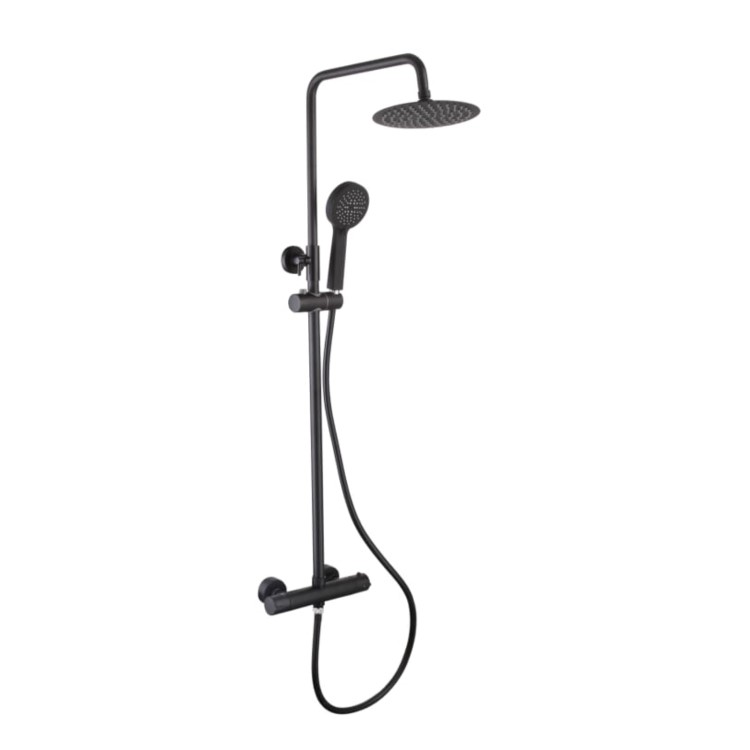 Black Thermostatic Mixer Bar Shower with Round Overhead & Handset - Arissa