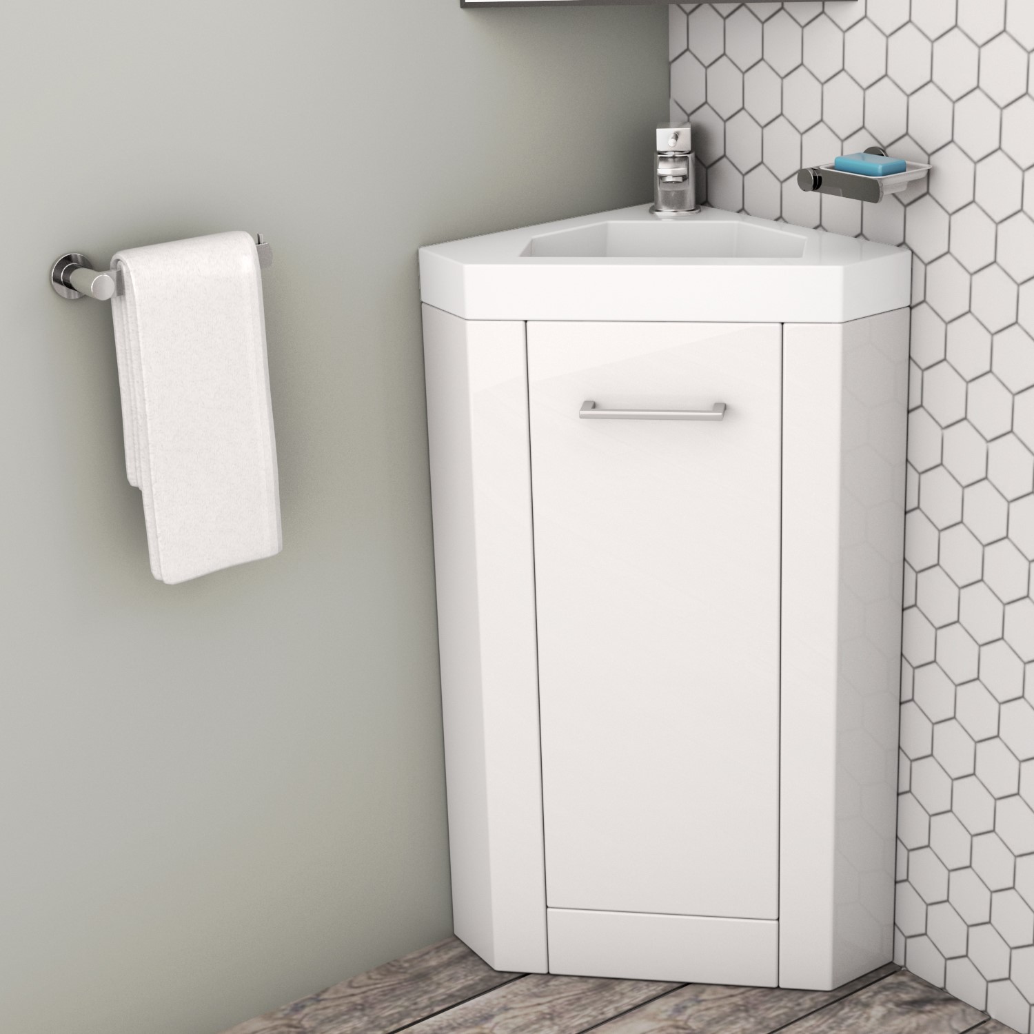 400mm White Cloakroom Corner Vanity Unit with Basin - Apollo