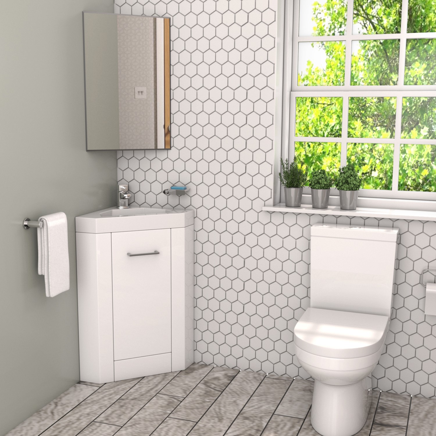 400mm White Cloakroom Corner Vanity, Bathroom Corner Vanity Units Uk