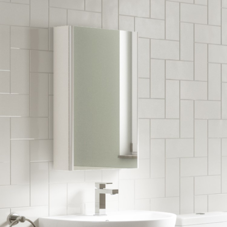 GRADE A2 - 400mm Wall Hung Mirrored Bathroom Cabinet White Gloss - Ashford