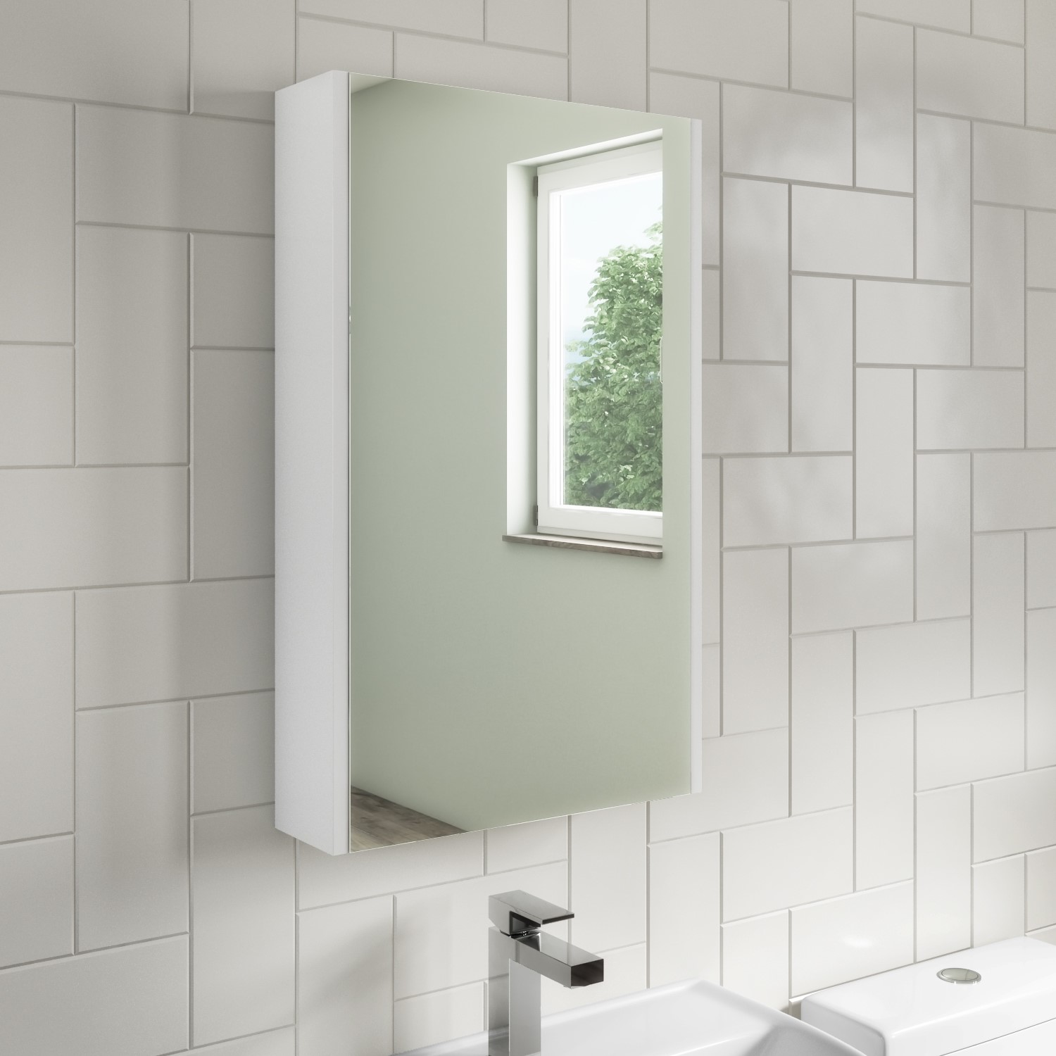 White Mirrored Wall Bathroom Cabinet 400 x 650mm - Ashford