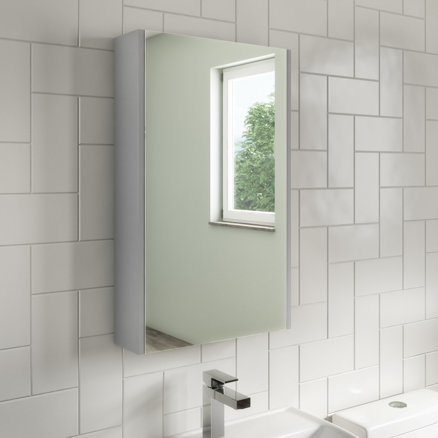 Grey Mirrored Wall Bathroom Cabinet 400 x 650mm - Ashford