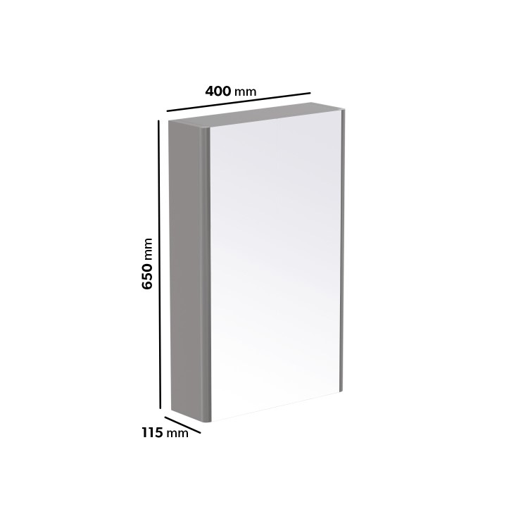 Grey Mirrored Bathroom Cabinet 400 x 650mm - Ashford