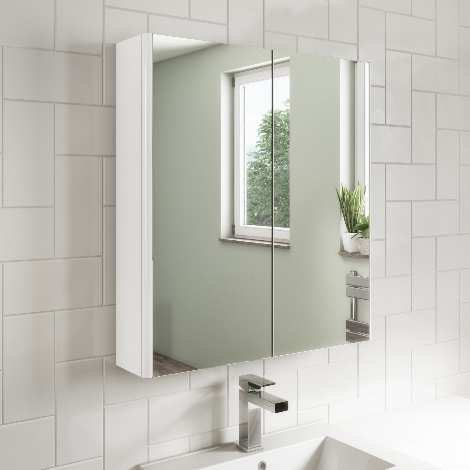 White Mirrored Wall Bathroom Cabinet 600 x 650mm - Ashford