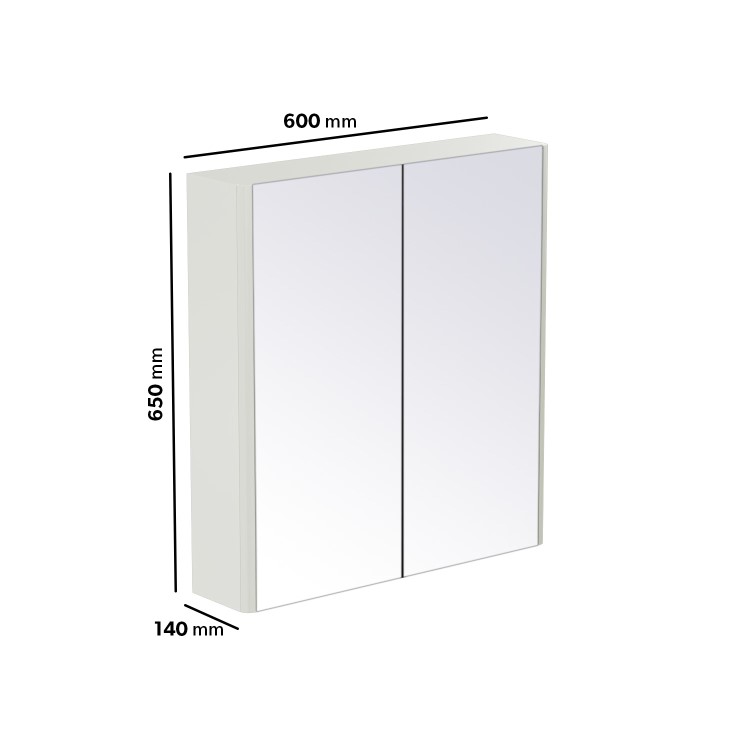 White 2 Door Mirrored Bathroom Cabinet 600 x 650mm - Ashford