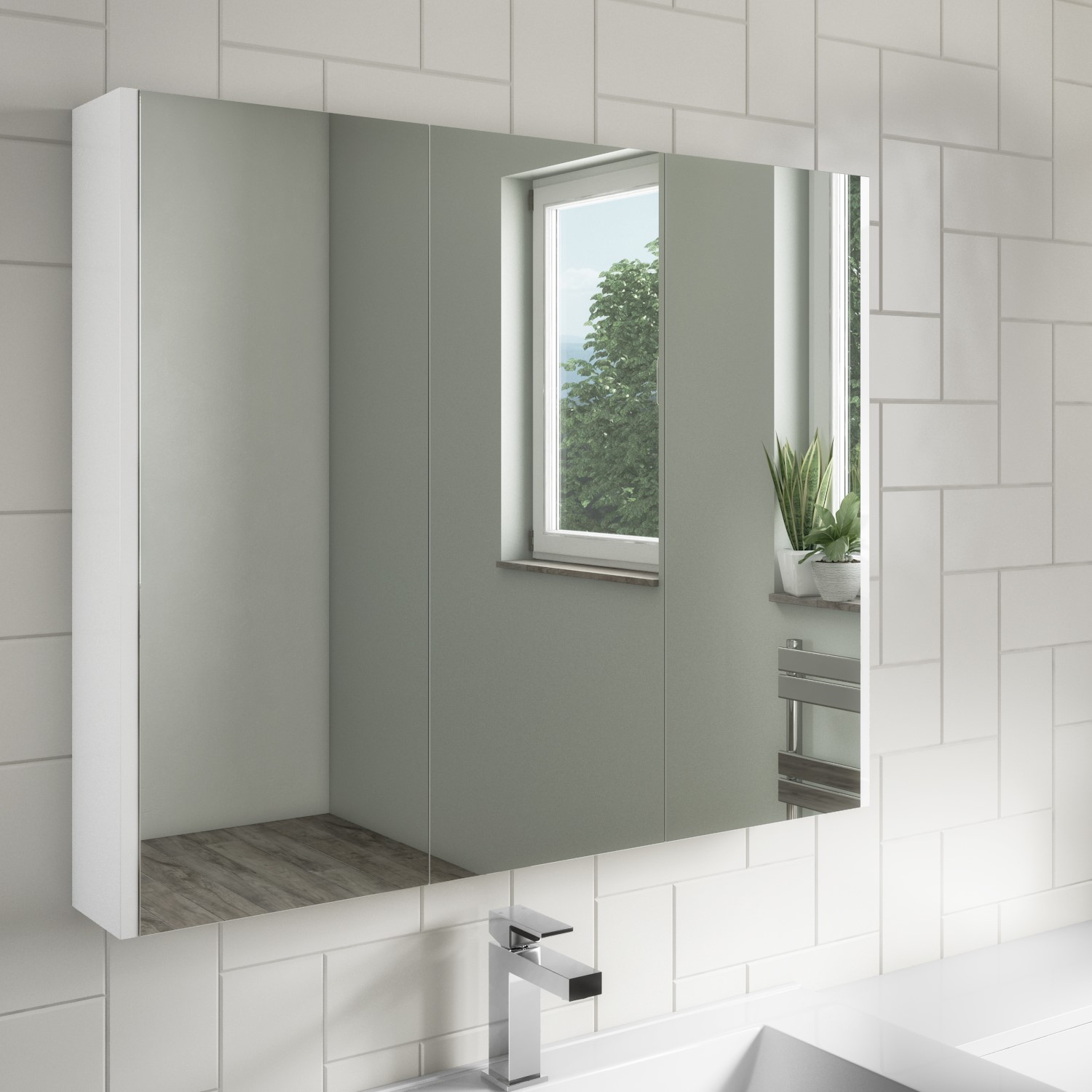 White Mirrored Wall Bathroom Cabinet 800 x 650mm - Ashford