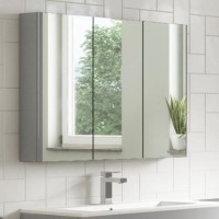 GRADE A1 - Grey Mirrored Wall Bathroom Cabinet 800 x 650mm - Ashford