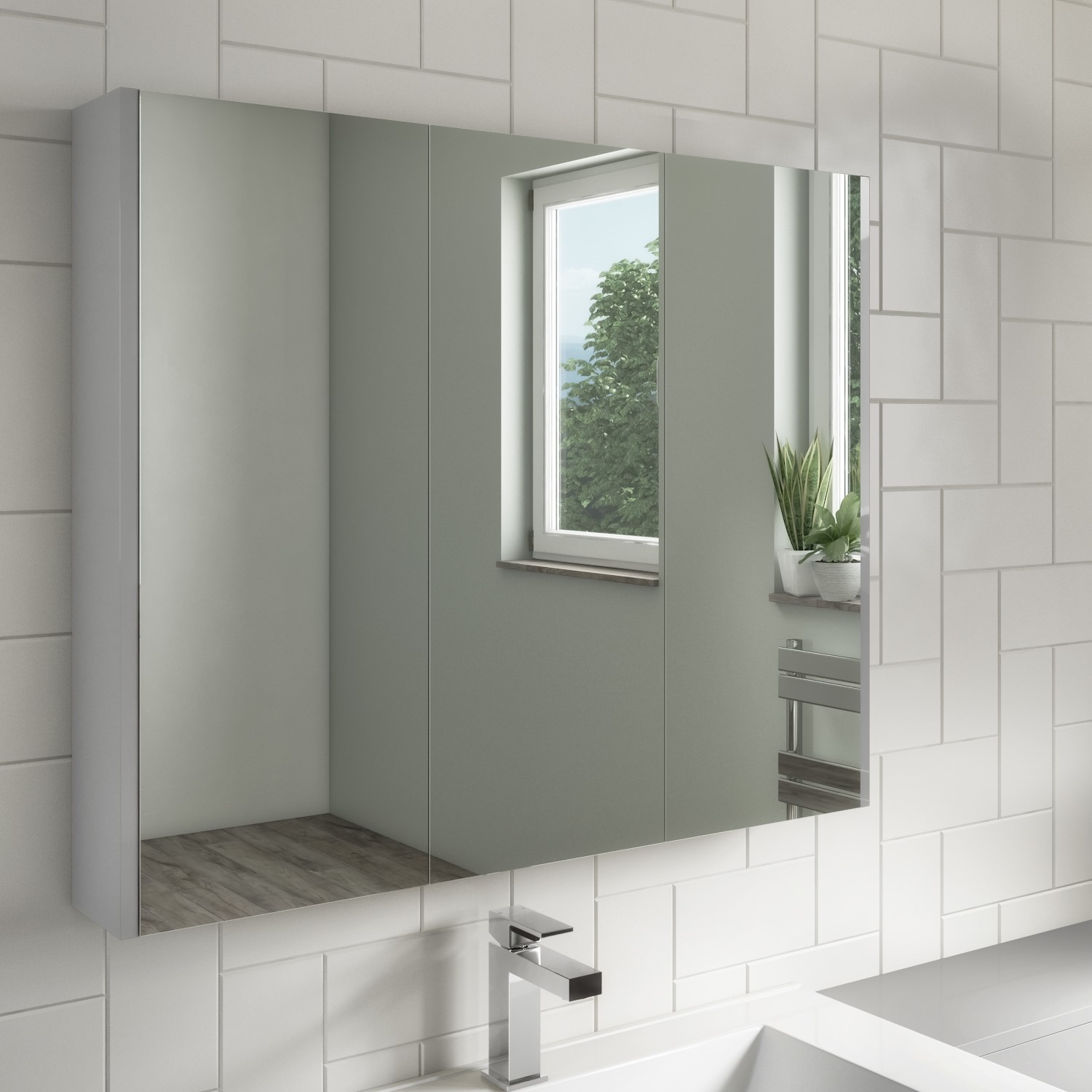 Grey Mirrored Wall Bathroom Cabinet 800 x 650mm - Ashford