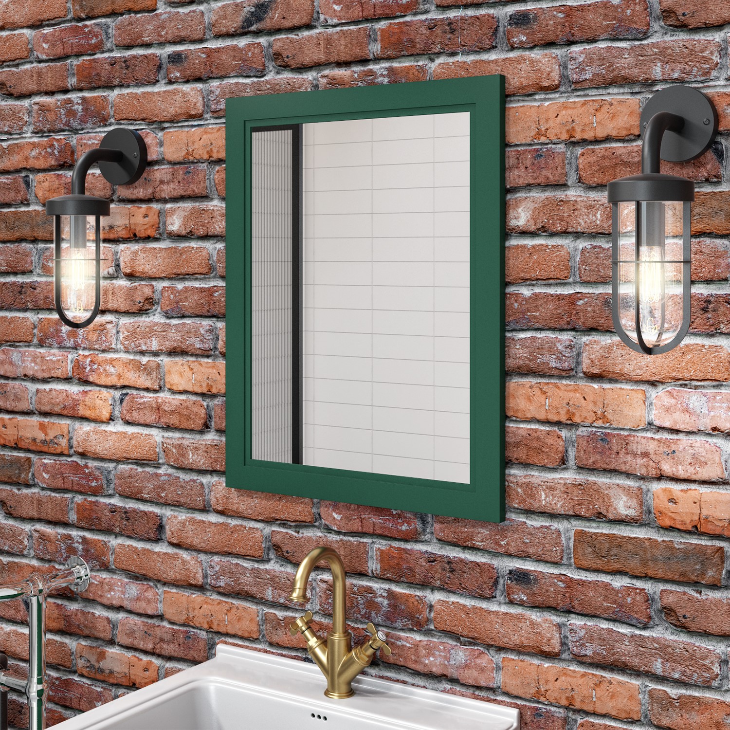 Rectangular Green Bathroom Mirror 550 x 700mm - Camden