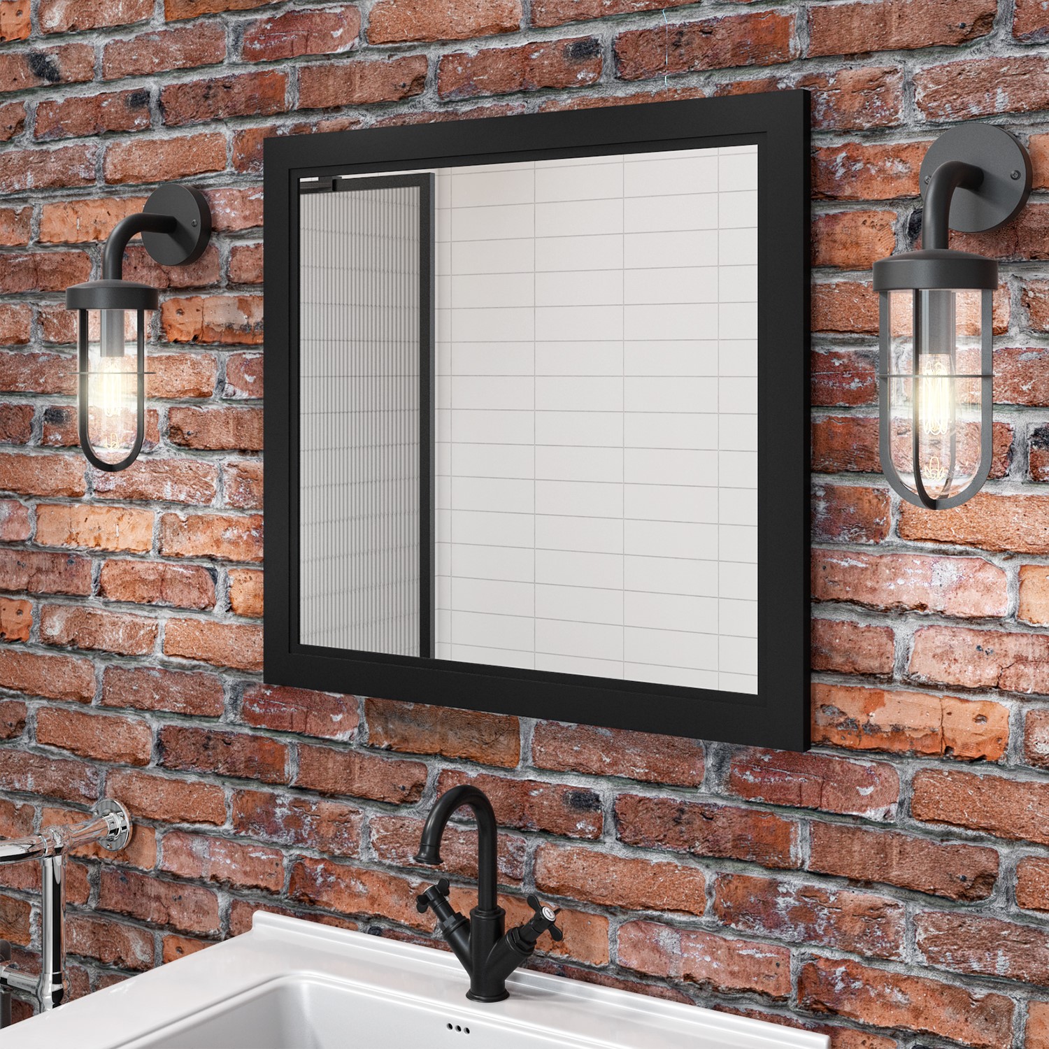 Rectangular Black Bathroom Mirror 750 x 700mm - Camden