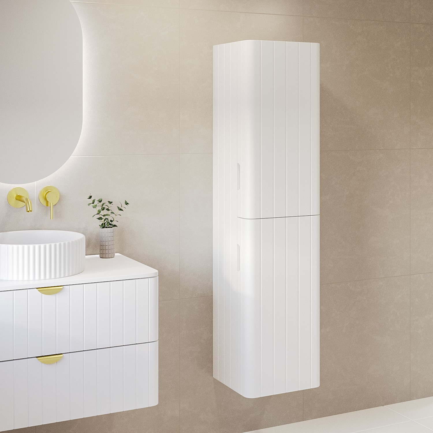 White Wall Mounted Tall Bathroom Cabinet 350mm - Empire