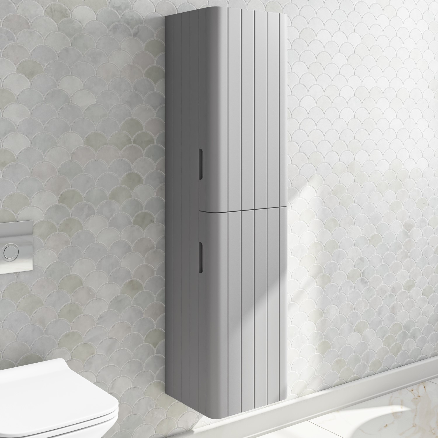 Grey Wall Mounted Tall Bathroom Cabinet 350mm - Empire