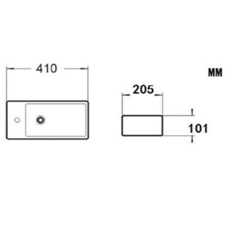 Cloakroom Matt Wall Hung Basin Right Hand 405mm - Detroit