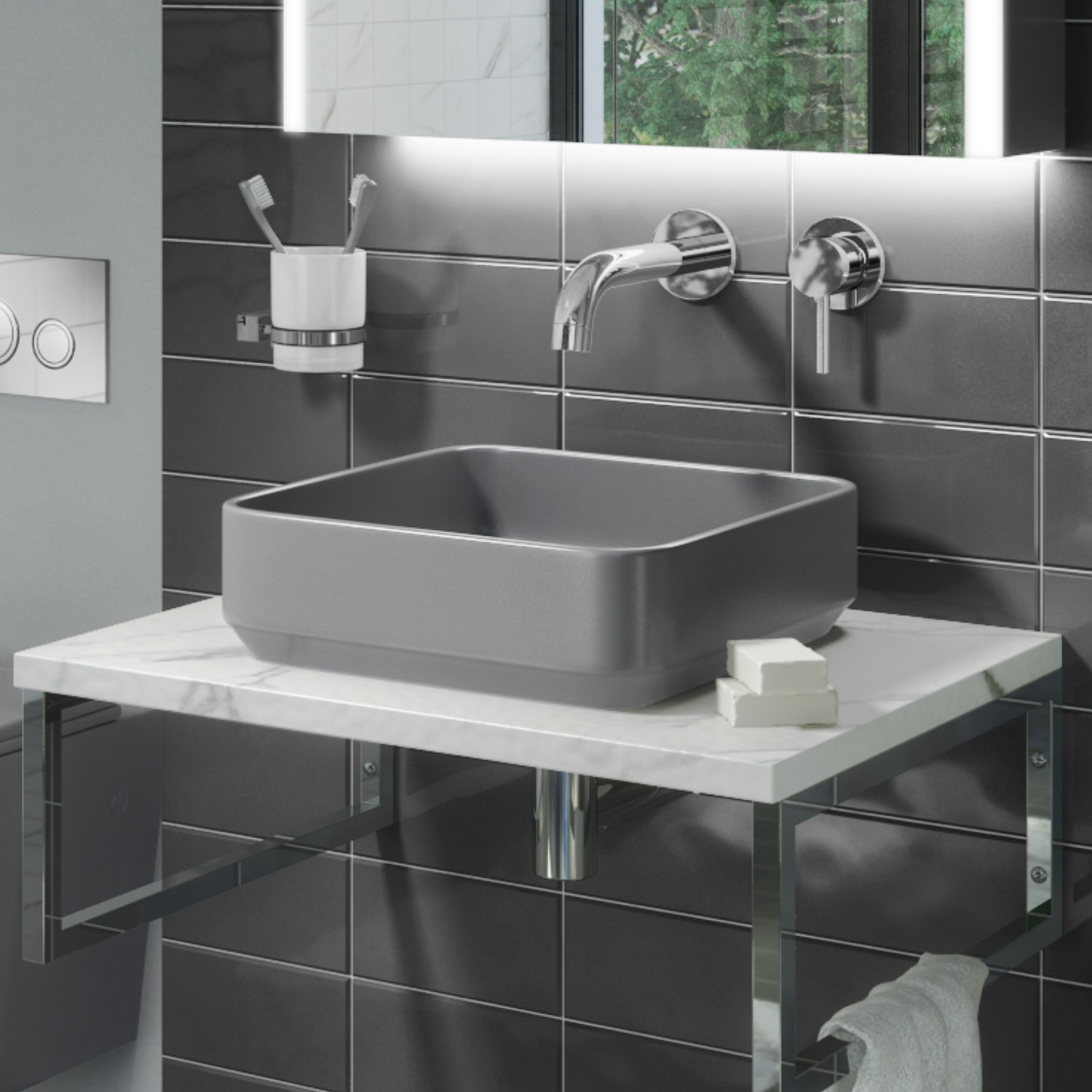 Grey Square Countertop Basin 360mm - Augusta