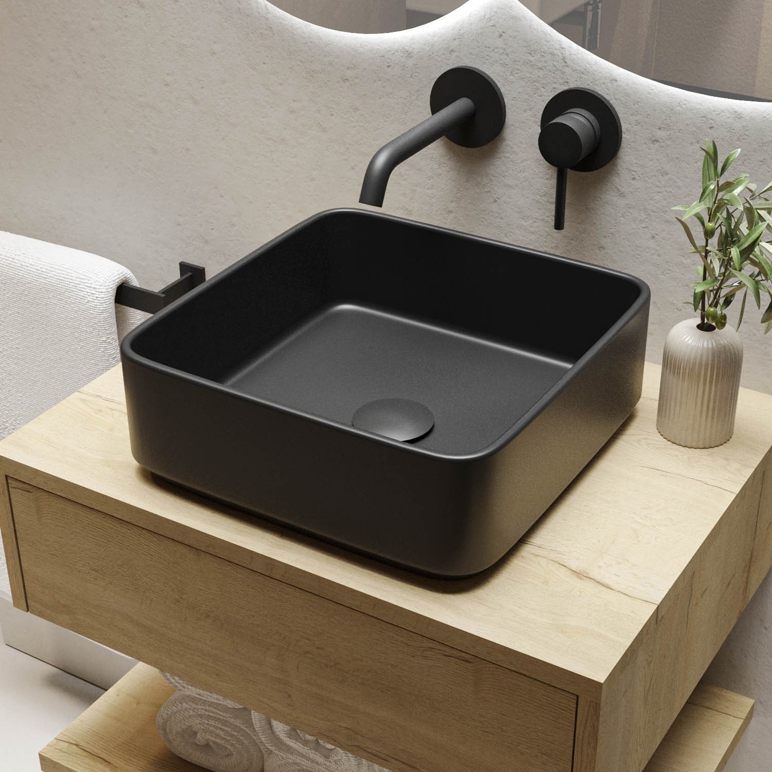 Black Square Countertop Basin 360mm - Augusta