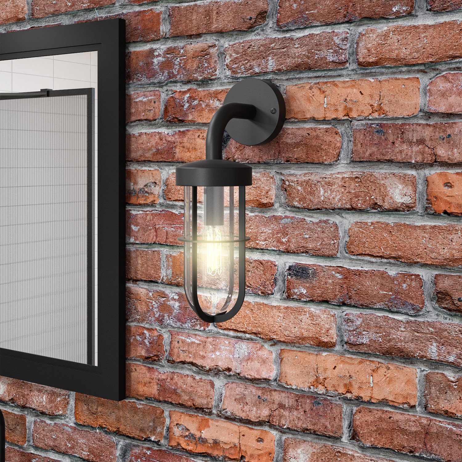 Black Cage Style Bathroom Wall Light - Camden