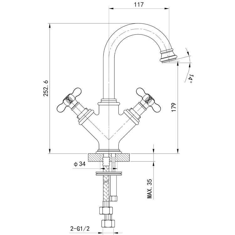 GRADE A2 - Brass Double Lever Basin Mixer Tap - Camden