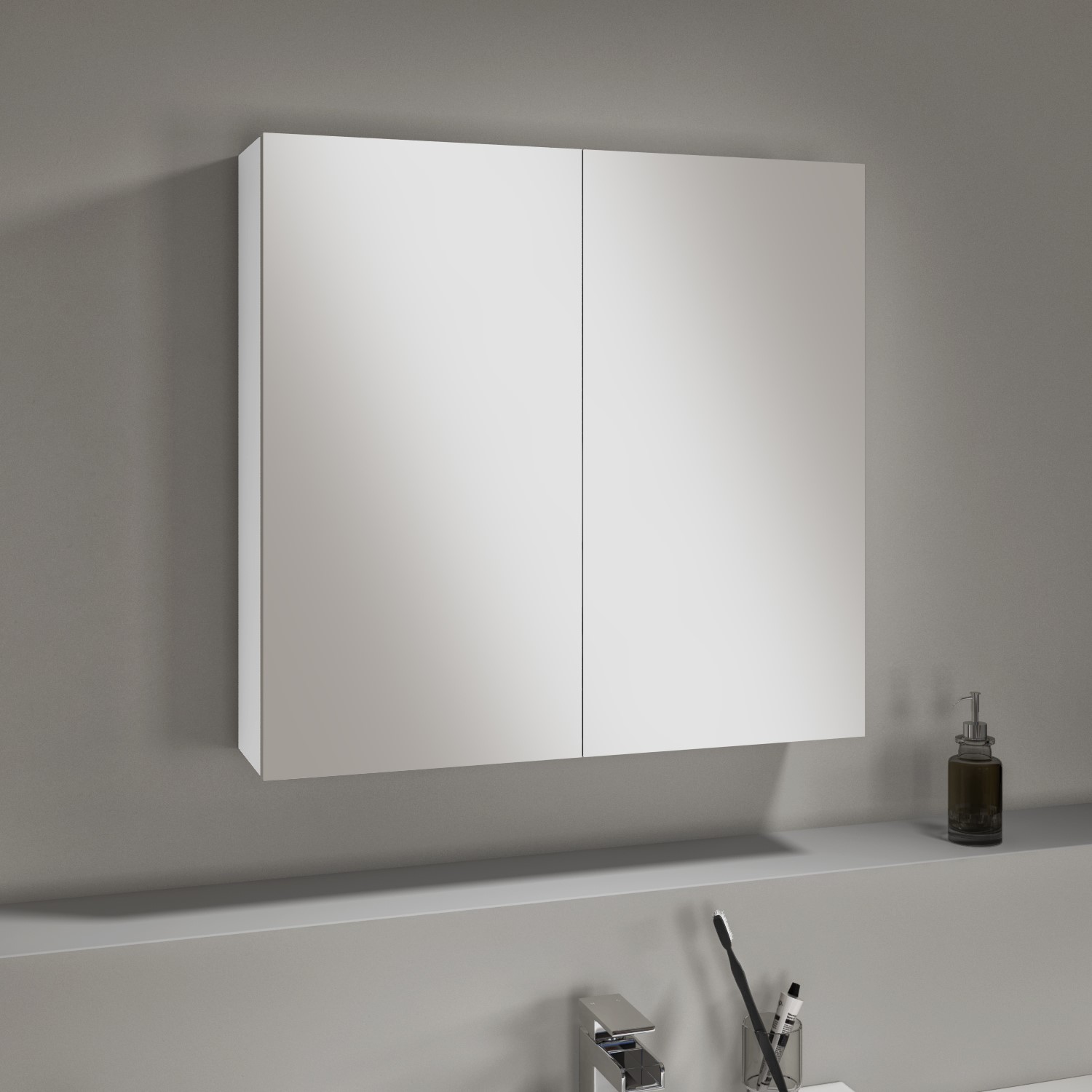 White Mirrored Wall Bathroom Cabinet 667 x 600mm - Harper