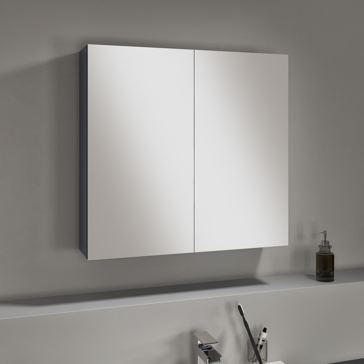 Grey Mirrored Wall Bathroom Cabinet 667 x 600mm - Harper