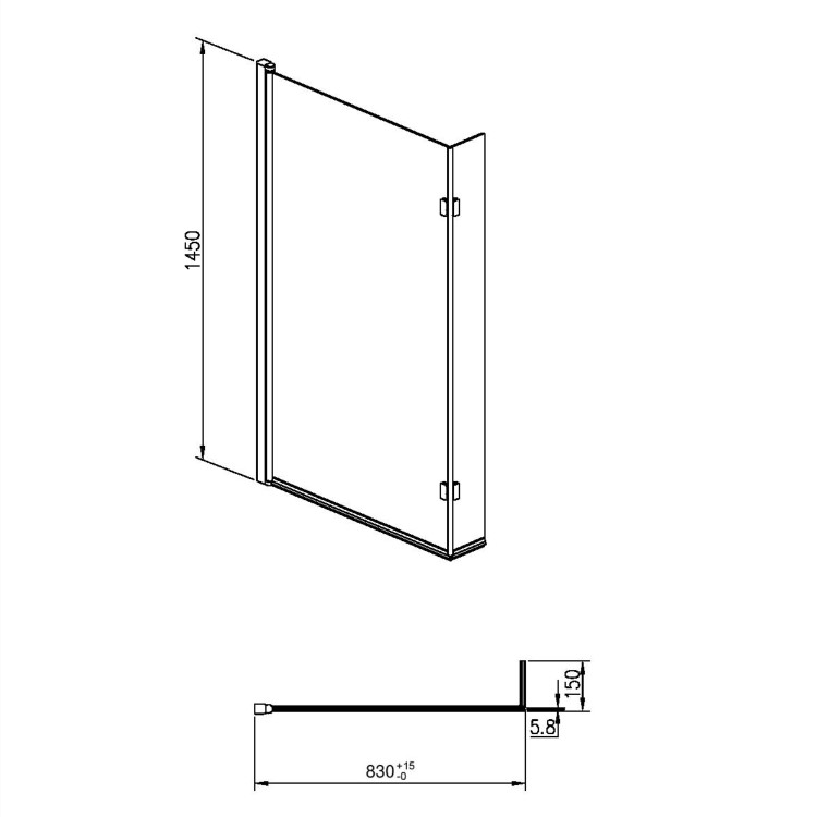 Pluto L Shape Chrome Bath Screen 1450mm