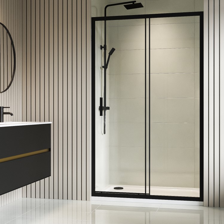 ONLY OPENED - Black Sliding Shower Door 1000mm 8mm Glass - Pavo