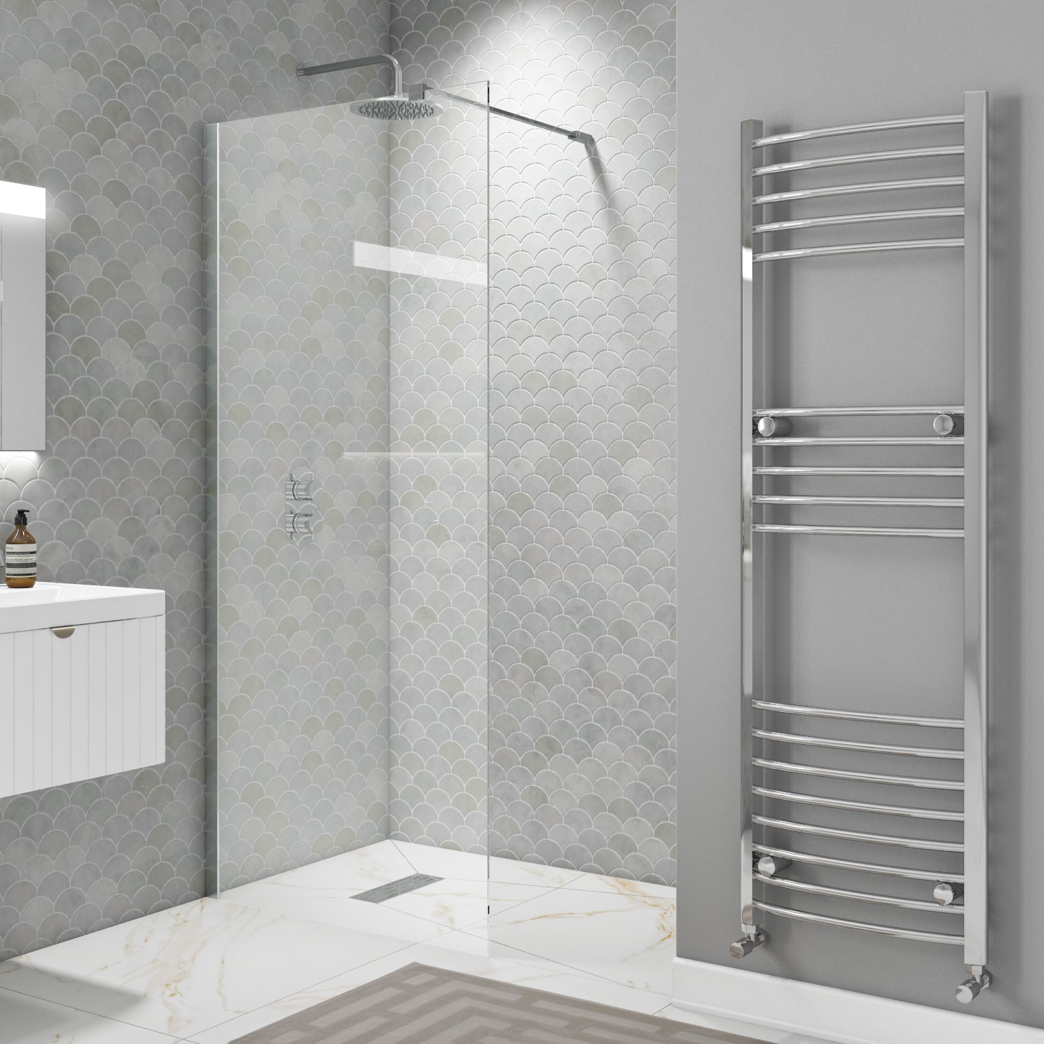 800mm Wet Room Shower Screen with Wall Support Bar - Corvus