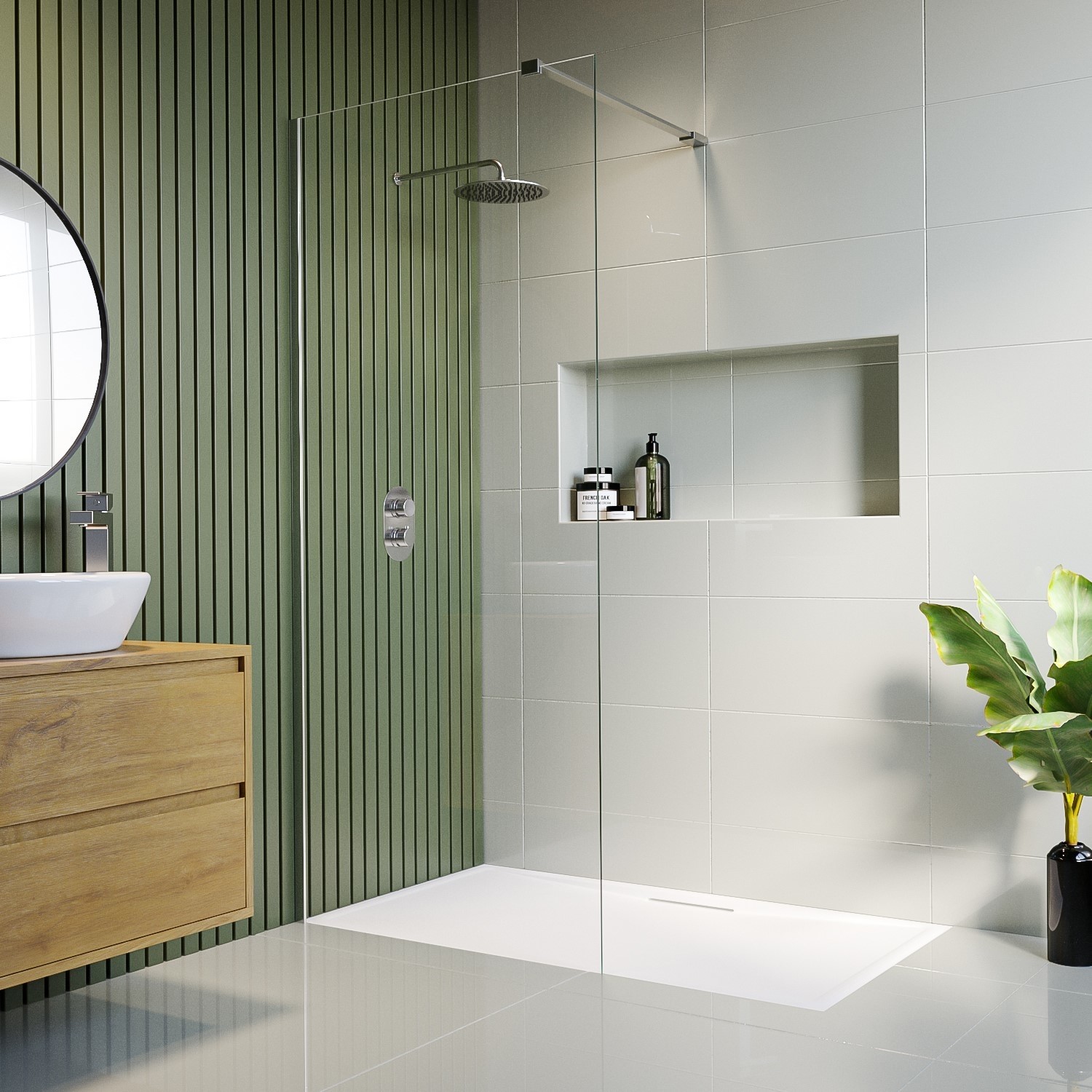 900mm Wet Room Shower Screen with Wall Support Bar - Corvus