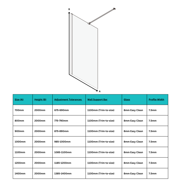 1100mm Chrome Shower Screen for Wet Room & Walk In Shower - Corvus