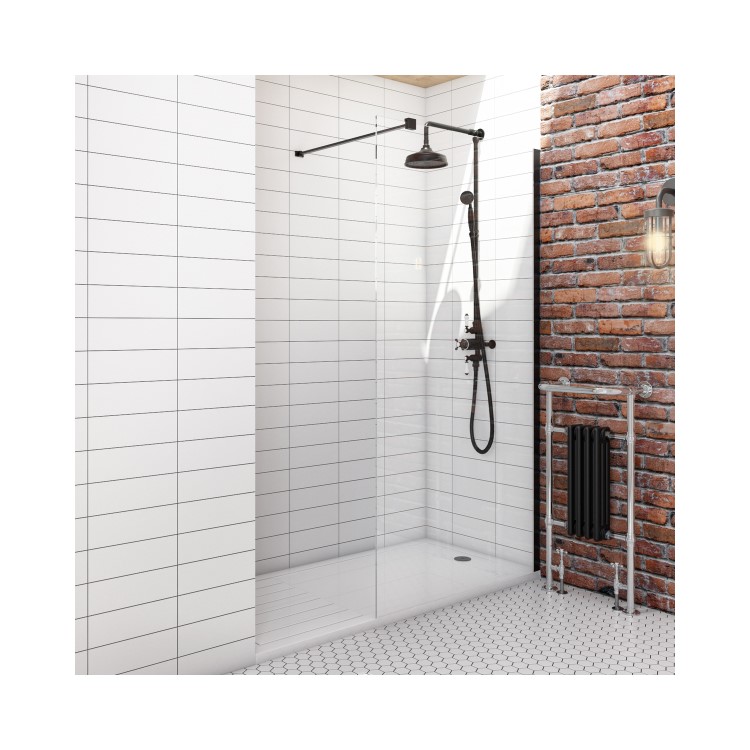 ONLY OPENED - Matt Black Wetroom Panel 800 8mm Glass - Corvus Range