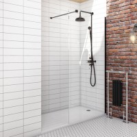 ONLY OPENED - Matt Black Wetroom Panel 800 8mm Glass - Corvus Range
