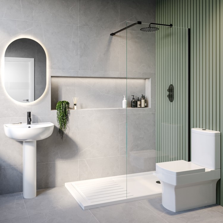 ONLY OPENED - Wet Room Shower Screen with Wall Support Bar 900mm - Corvus Matt Black