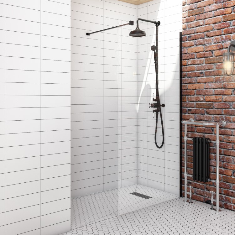 1100mm Black Shower Screen for Wet Room & Walk In Shower - Corvus