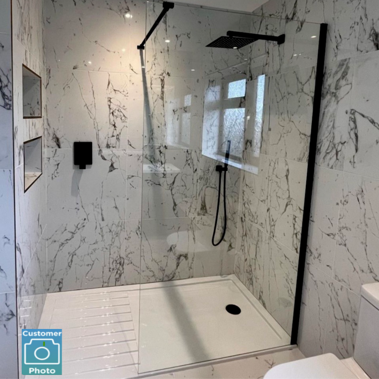 1100mm Black Shower Screen for Wet Room & Walk In Shower - Corvus