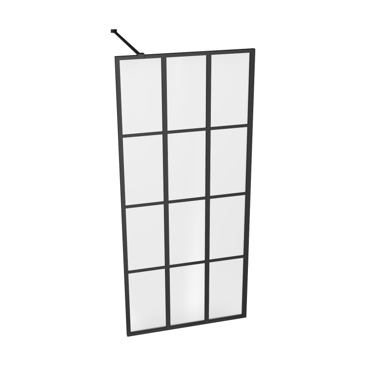 GRADE A1 - Black 1000mm Grid Wet Room Shower Screen with Wall Support Bar  - Nova
