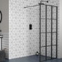 GRADE A1 - Black 1200mm Grid Wet Room Shower Screen with Wall Support Bar - Nova