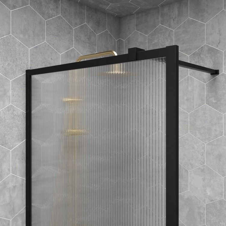 1000mm Black Fluted Glass Wet Room Shower Screen - Volan