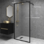 1000mm Black Fluted Glass Wet Room Shower Screen - Volan
