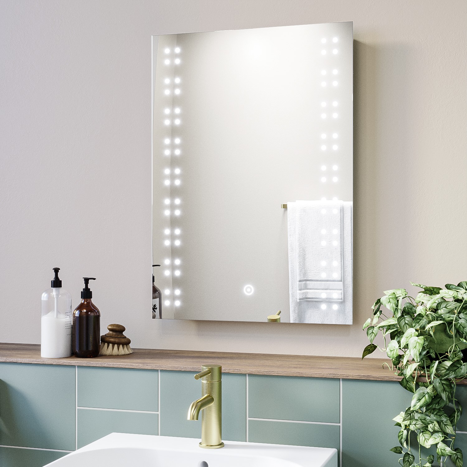 Rectangular LED Bathroom Mirror with Demister 500 x 700mm - Leo