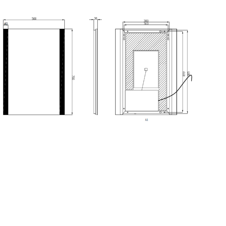 Rectangular LED Bathroom Mirror with Demister 500 x 700mm - Pegasus