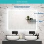 Rectangular Heated Bathroom Mirror with Lights, Bluetooth & Shaver Socket 700 x 500mm - Divine