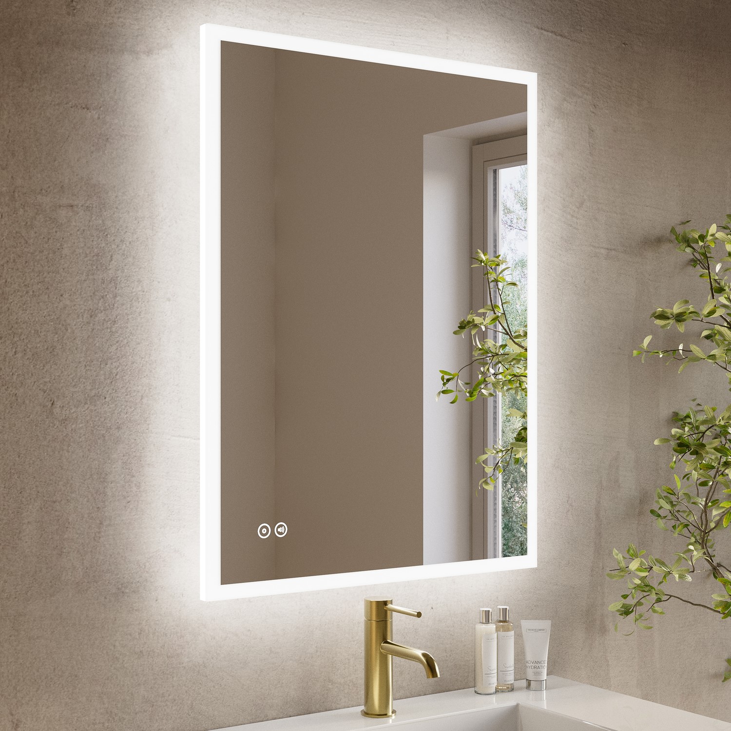 Rectangular LED Heated Bathroom Mirror with Bluetooth & Shaver Socket ...