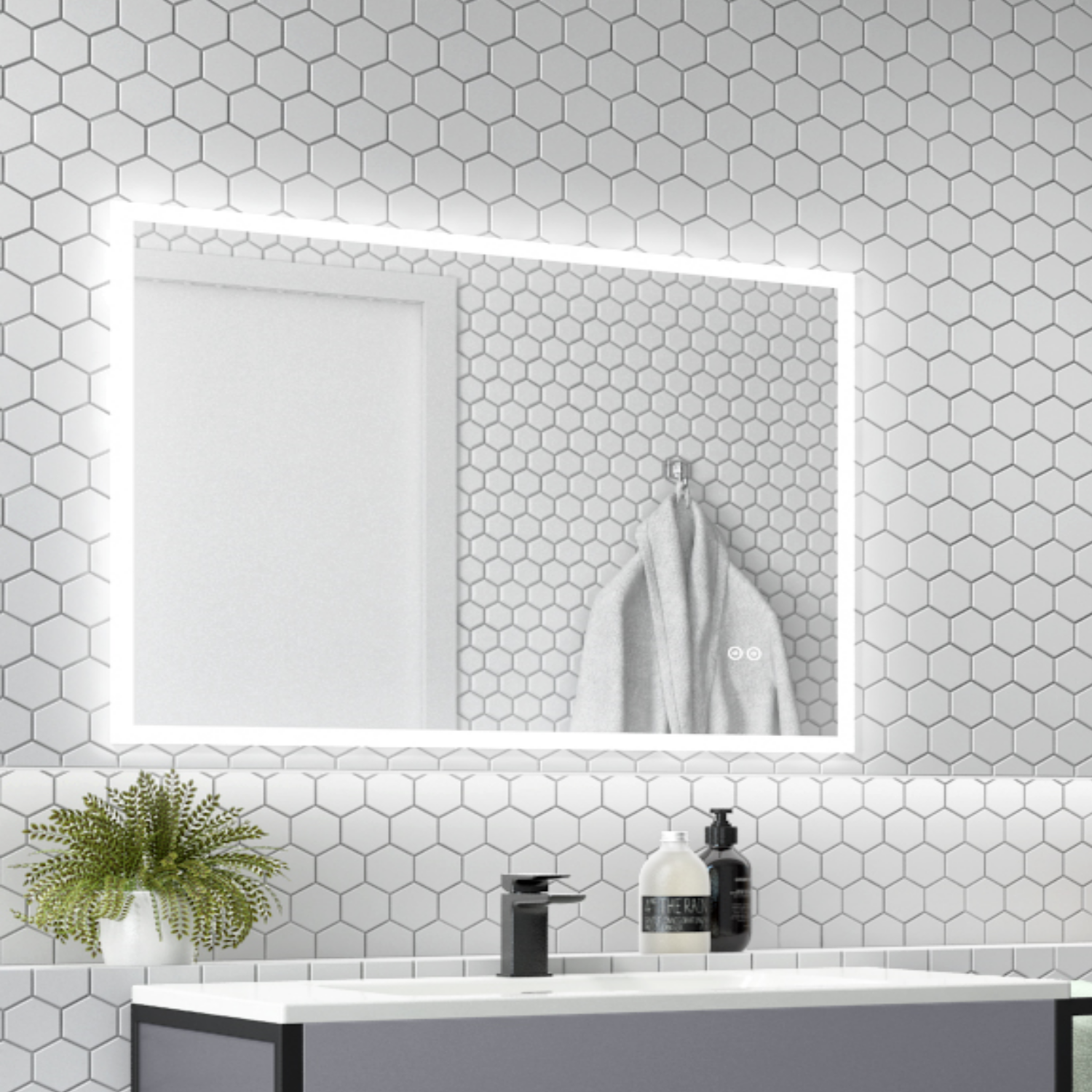 Rectangular LED Bathroom Mirror with Bluetooth & Shaver Socket 800 x 600mm - Divine